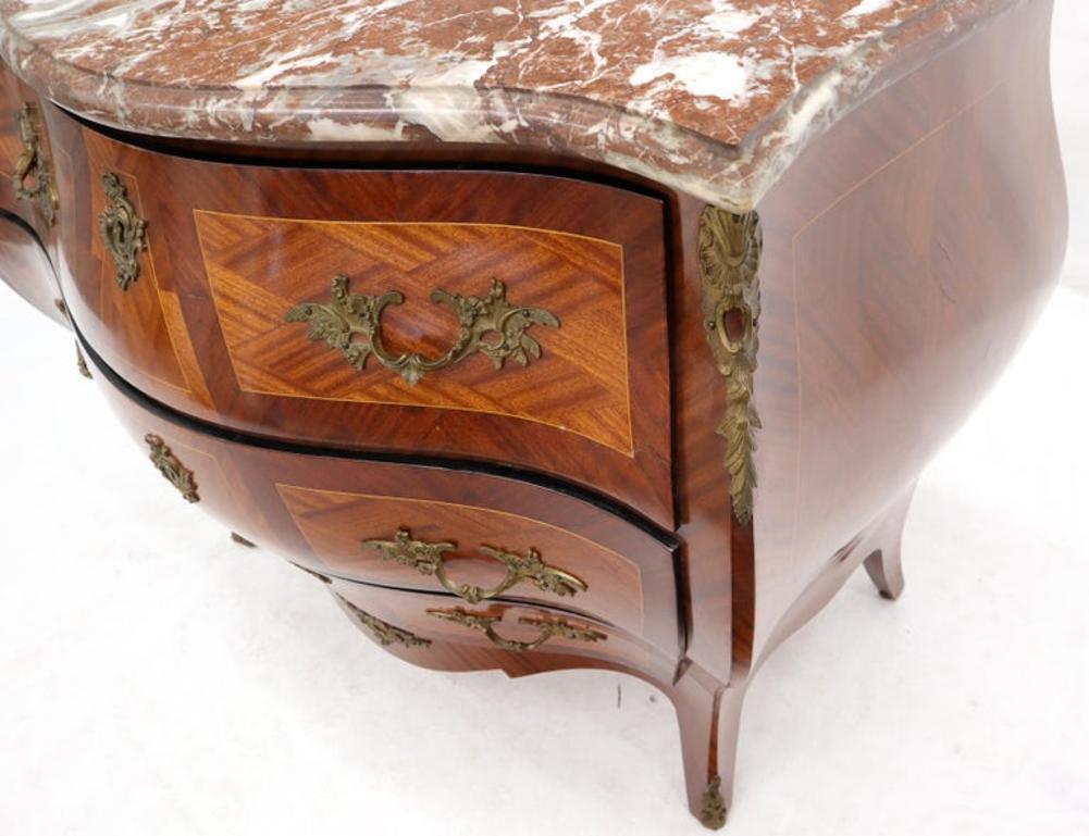 Bombe French Marble-Top Bronze Ormolu Louis XV Style 3 Drawers Dresser Commode
