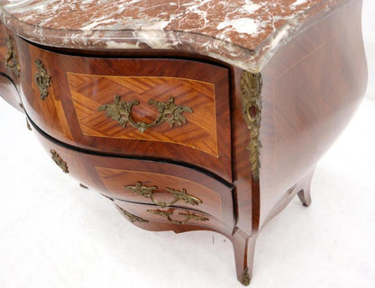 Bombe French Marble-Top Bronze Ormolu Louis XV Style 3 Drawers Dresser Commode
