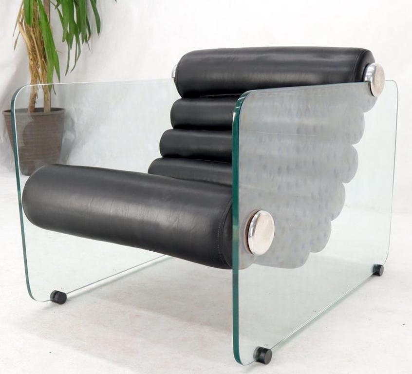 Fabio Lenci Hyaline Chair Lounge Glass Black Leather, 1974