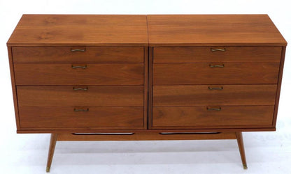 Three Pcs Mid-Century Modern Oiled Walnut Chest Dresser Credenza w/ Waive Pulls