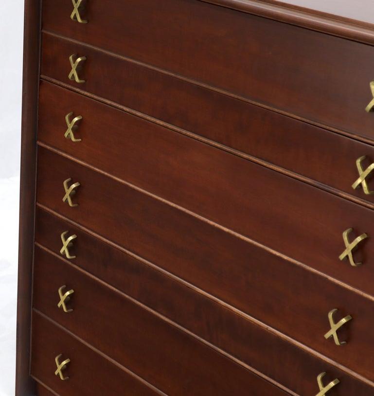 Paul Frankl Brass X-Pulls Brown Cherry High Chest with Drop Front Secretary