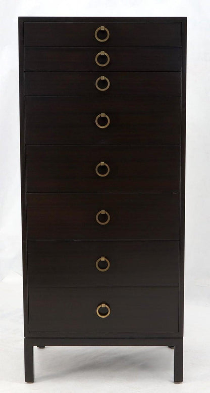 Mid-Century Modern Tall 8 Drawers Ebonized Mahogany Lingerie High Chest Dresser