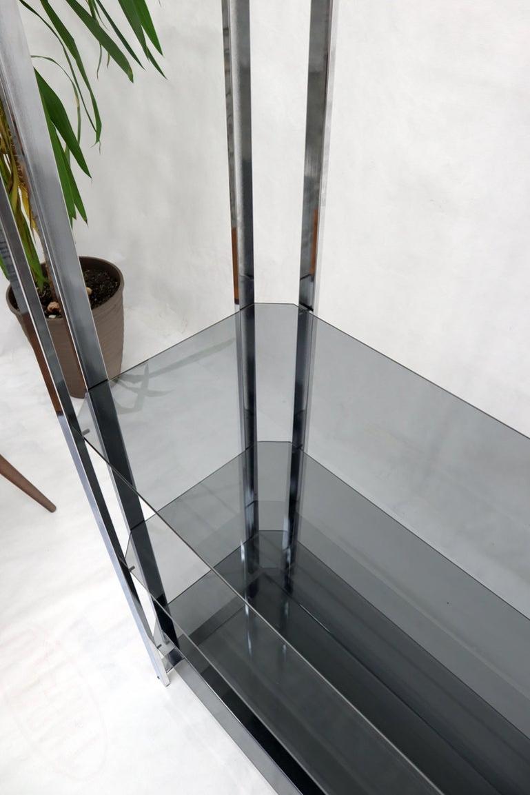 Crome and Smoked Bronze Glass Shelves Tall Display Étagère Vitrine