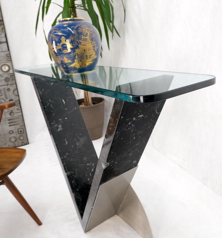 "V" Shape Marble Base Thick Glass Top Modern Custom Design Console Table