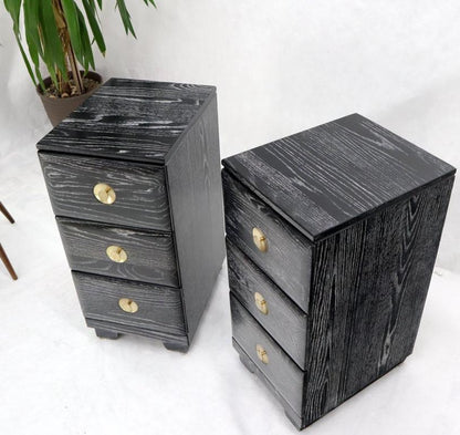 Pair of Three-Drawer Ceruised Oak Nightstands End Tables