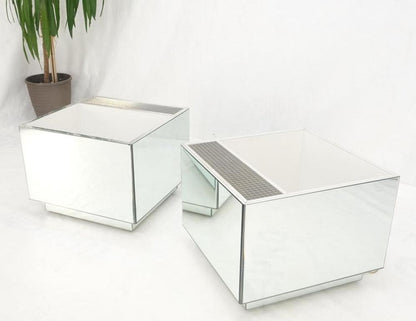 Pair of Very Fine Mirrored Box Planters Lights Stainless Steel Cases