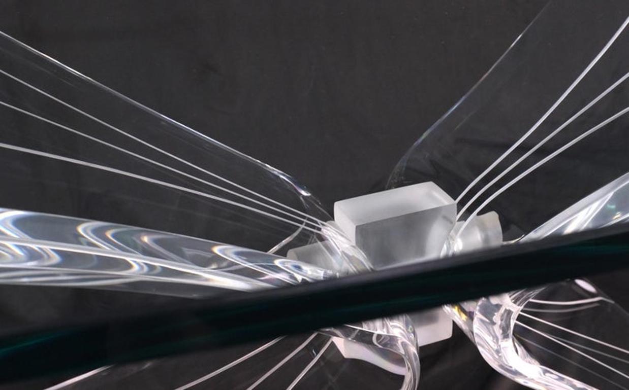 Lucite Bow Tie Butterfly Wing Shape Base Oval Glass Top Mid Century Coffee Table