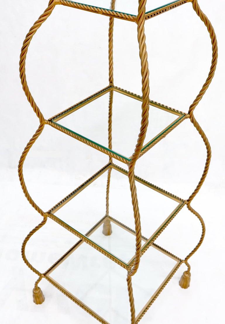 Four Tier Glass Shelves Twisted Metal Rope Square Étagère Shelf Display Unit