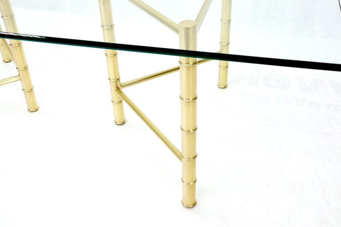 Double Pedestal Faux Brass Bamboo Glass Top Dining Conference Table