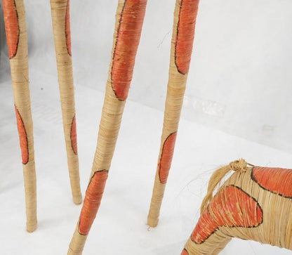 Group of 4 Giraffe Folk Art Rattan Bamboo Straw Hand Painted Animal Sculptures