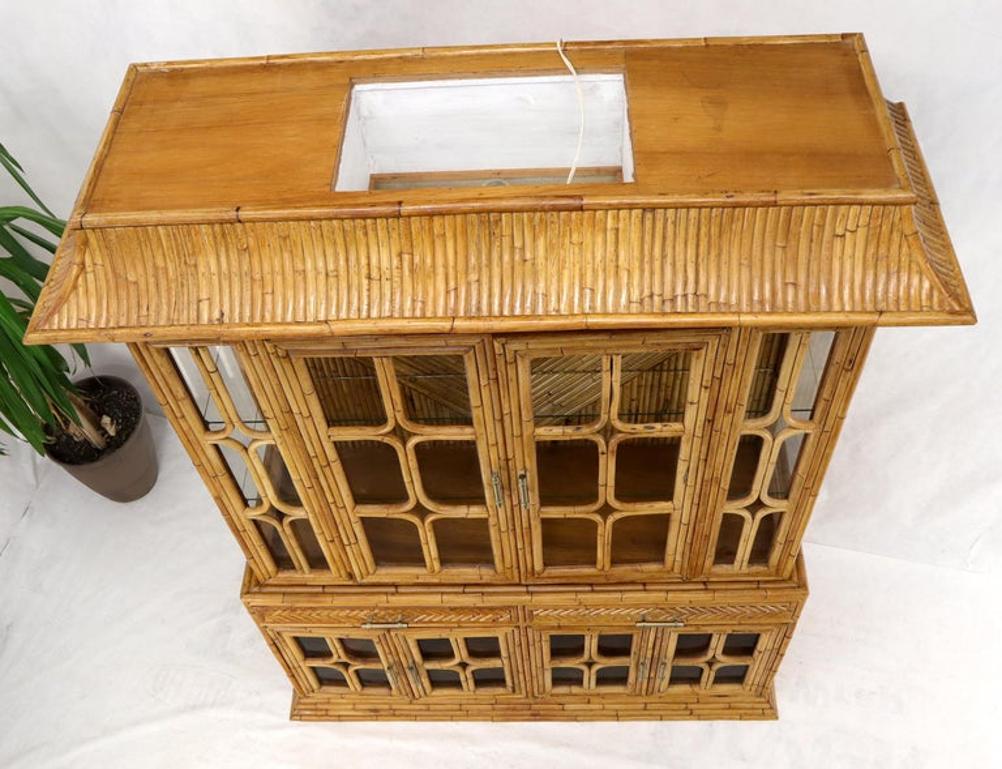 Oriental Asian Style Bamboo Rattan Hutch Buffet Display Cabinet Curio Sideboard