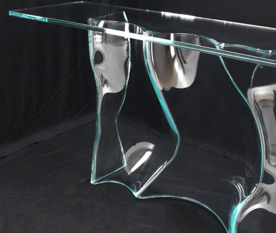 Organic Free Form Molded Bent Glass Wave Pattern Large Console Table Glass Top