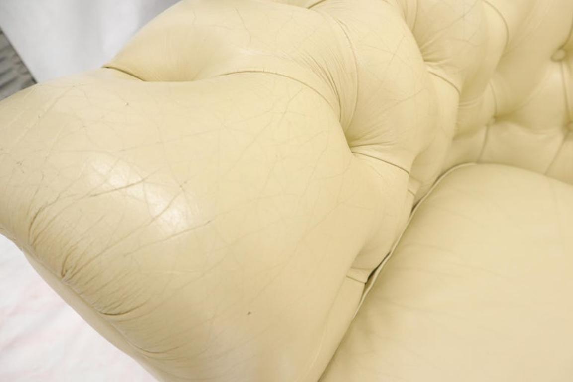 Cream Tufted Leather Chesterfield Sofa