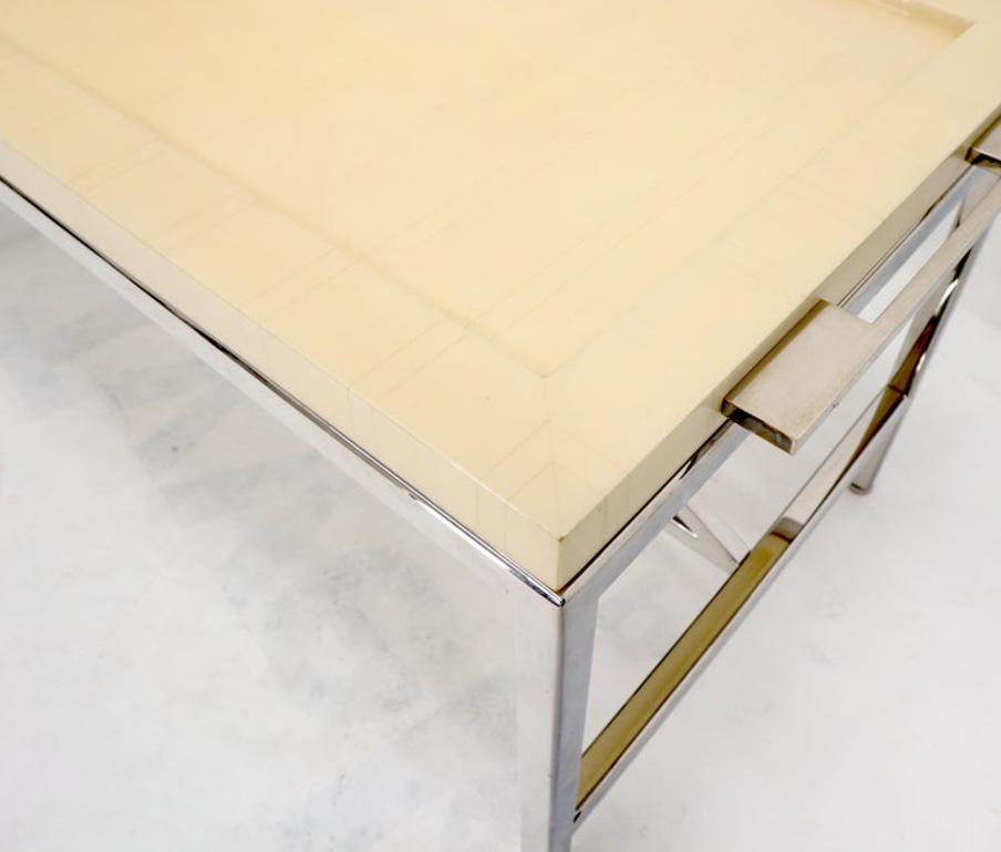 Lacquered Parchment Tray Stainless Steel Base Coffee Table