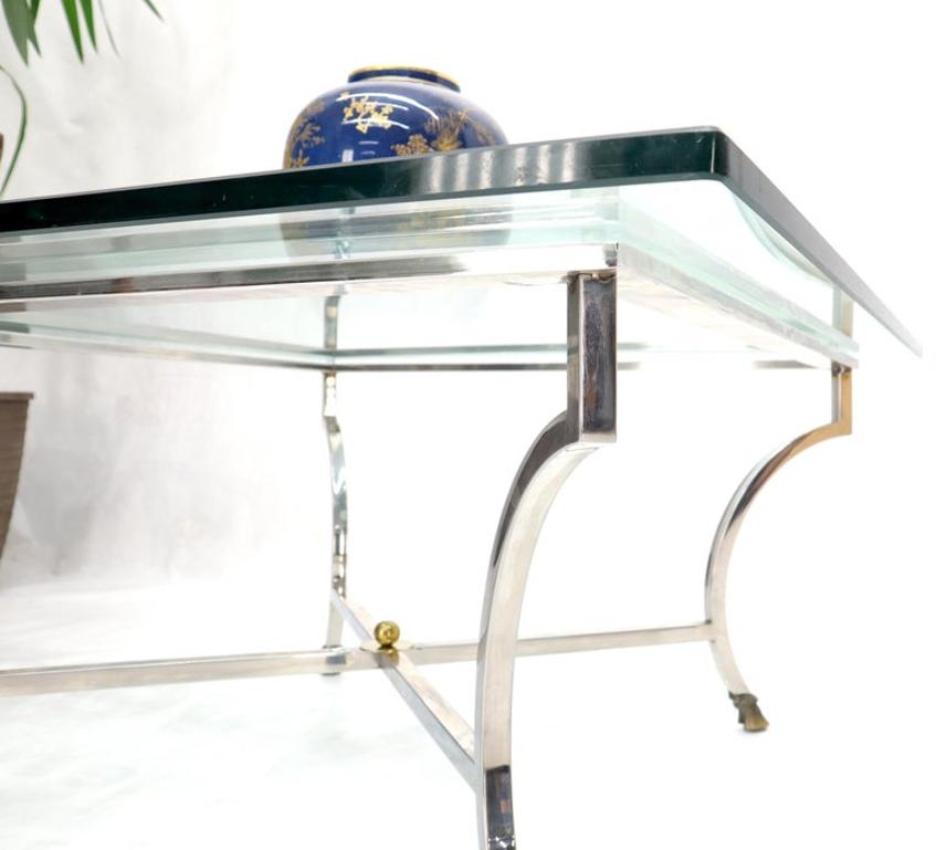 Square Chrome and Brass Hoof Feet Base Thick Glass Top Coffee Table