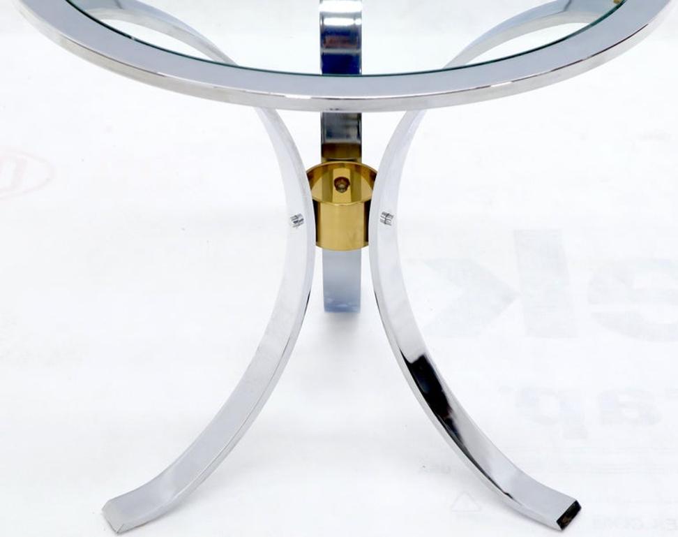 Round Crome and Brass Glass Top Occasional Side Table