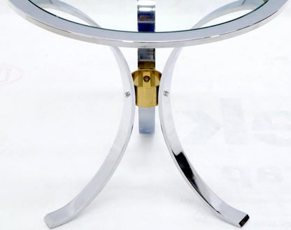 Round Crome and Brass Glass Top Occasional Side Table