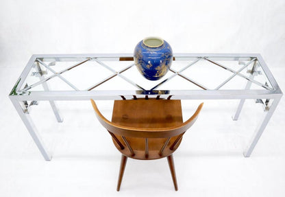 Chrome Rectangular Lattice Diamond Pattern Glass Top Console Sofa Table