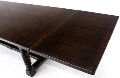 Massive Gothic Solid Dark Oak Expandable Farm Table Two Leafs Fine Carving
