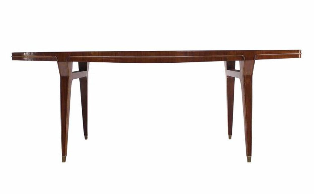 Large Italian Modern Walnut Dining Conference Tapered Legs Table Boat Shape