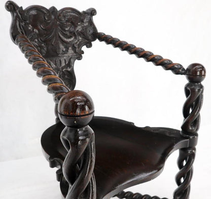 Pierce Carved Wood Oak Tri Legged Arm Chair