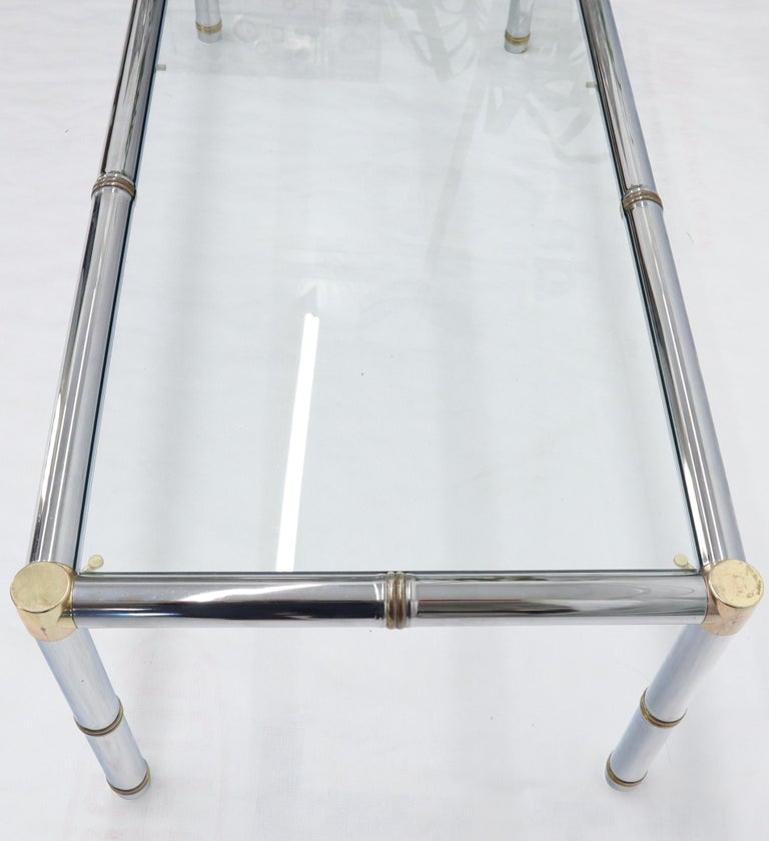 Faux Bamboo Rectangular Brass and Chrome Glass Top Coffee Table
