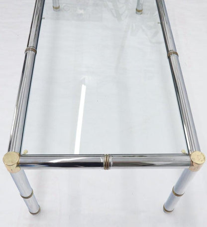 Faux Bamboo Rectangular Brass and Chrome Glass Top Coffee Table