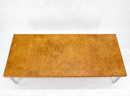 Mid Century Modern Large Rectangle Burl Wood Chrome Base Coffee Table Mint!