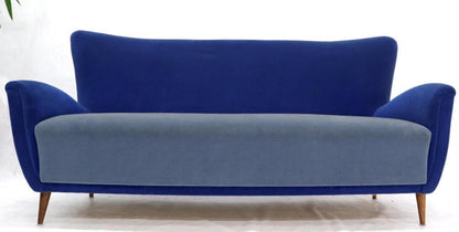 Two-Tone Blue Mohair Paulo Buffa Mid-Century Modern Italian Sculptural Sofa