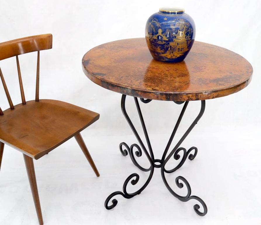 Hammered Coper Top Wrought Iron Base Round Dining Dinette Cafe Table