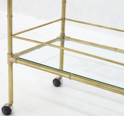 Solid Brass Faux Bamboo Rectangular Shape Two-Tier Serving Cart