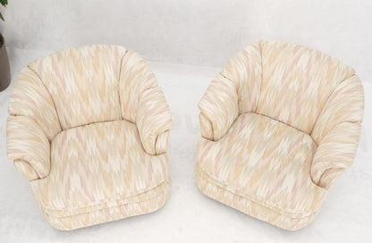 Pair of Swivel Tiling Mid Century Modern Pod Chairs in Flame Stitch Fabric