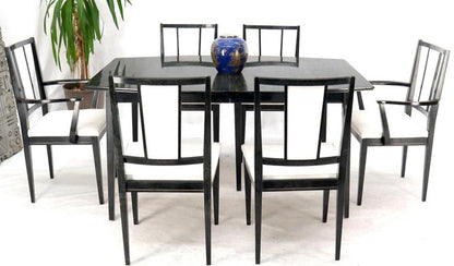 Cerused Ebonized Walnut Dining Room Table 6 Chairs Set w/ Two Extension Boards