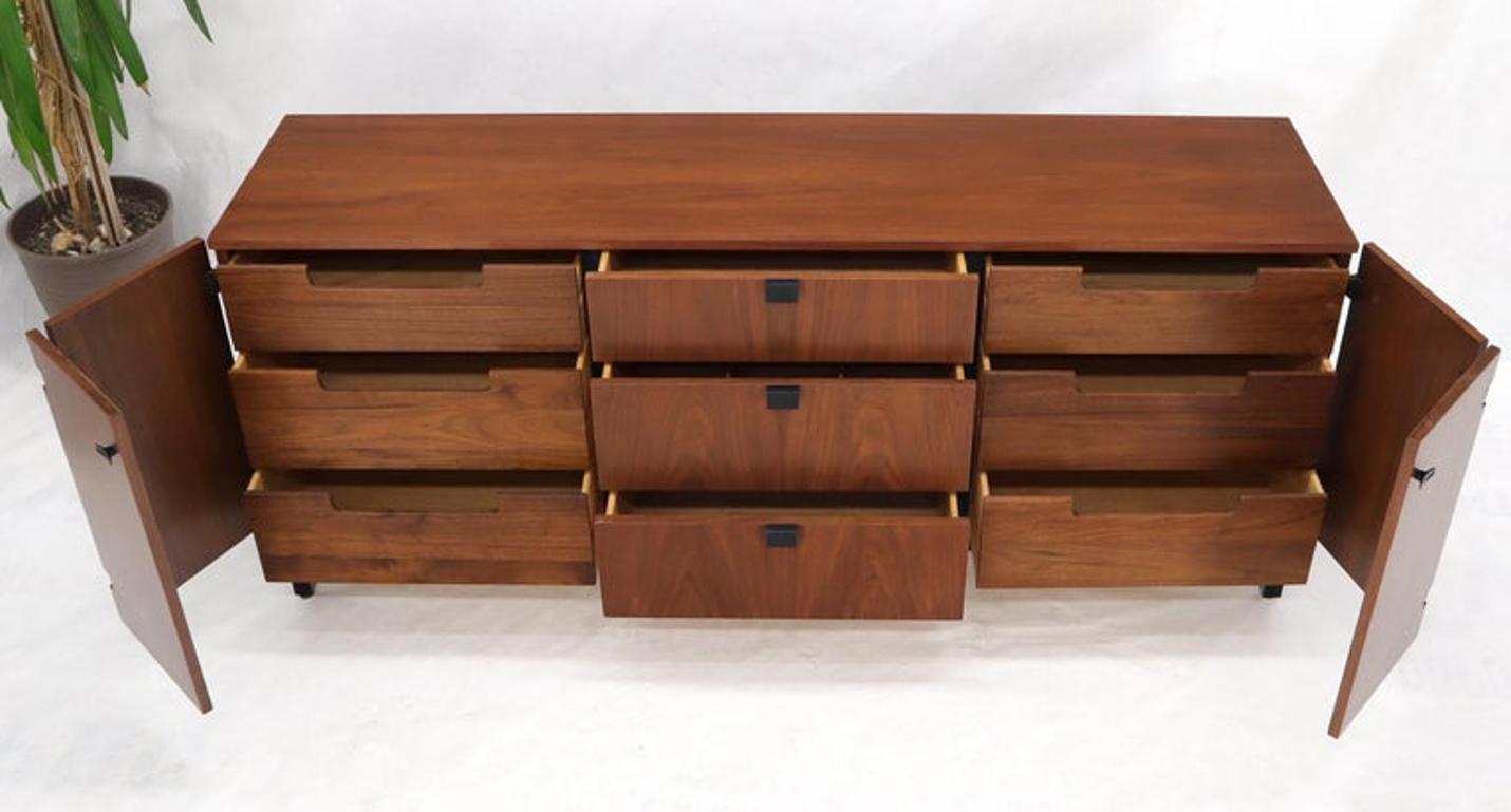 American Walnut 9 Drawers Two Doors Compartment Long Dresser Credenza Restored