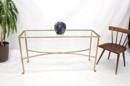 Twisted Rope Forged Gold Finish Glass Top Console Table