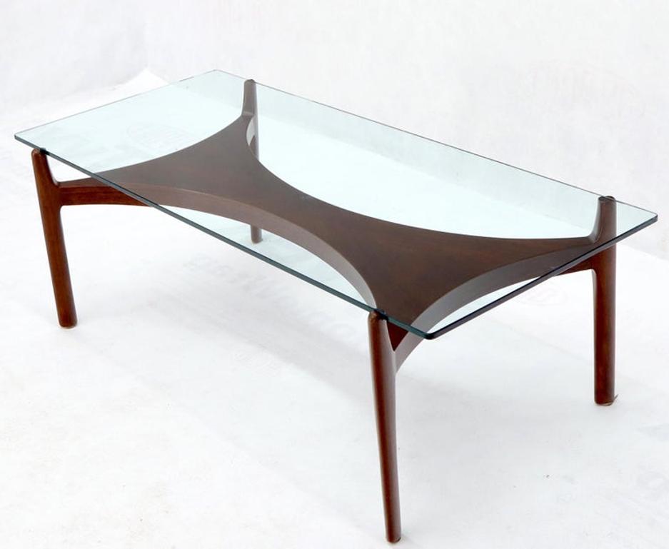 Sculptural Low Profile Teak Base Glass Top Danish Midcentury Coffee Table