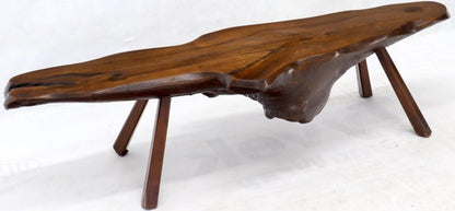 Organic Heavy Solid Walnut Varnished Slab Top Coffee Table on Tapered Legs