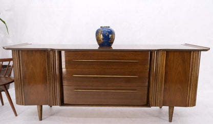 American Walnut long Dresser w/ Rolled Edges Curved Front Dresser Brass Pulls