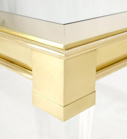 Large Mid Century Modern c.1970's Lucite Brass Glass Top Rectangle Coffee Table