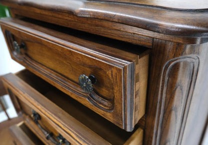 French Carved Walnut Lingerie 6 Dovetails Drawer Chest Dresser Drop Pulls