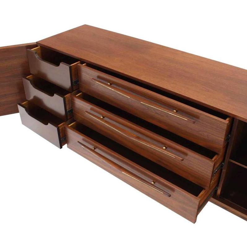 Outstanding Mid-Century Walnut Dresser with Heavy Sculptural Hardware