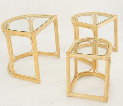 Bent Reed Bamboo Rattan Set of Three Stacking End Side Occasional Tables Stands