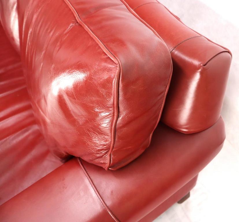 Concave Front Edge Tomato Red Leather Upholstery Couch Leather Sofa Thomasville