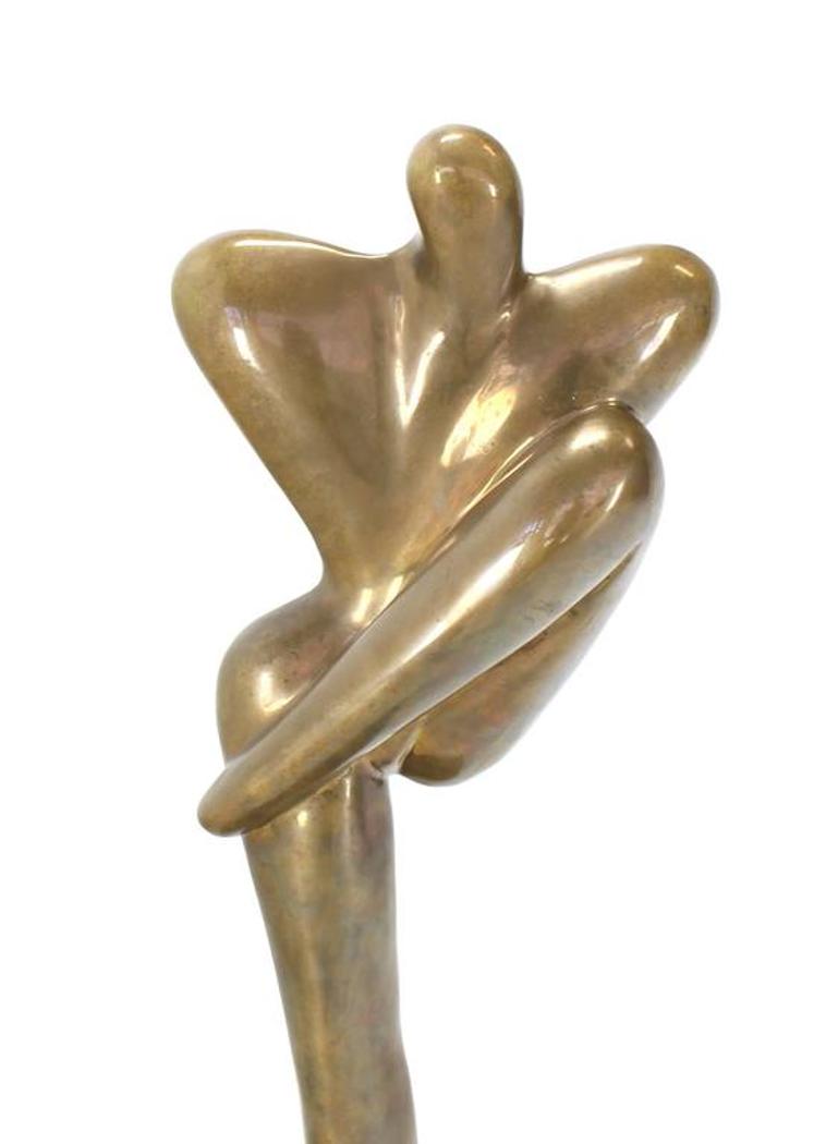 43"H Large Mid Century Modern Nude Bronze Abstract Dancer Sculpture Walnut Base