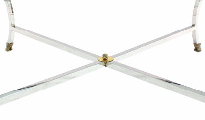 EstablishedLines Italian 3/4" Glass Top Square Coffee Table Chrome Brass Hoof Feet Base MINT!