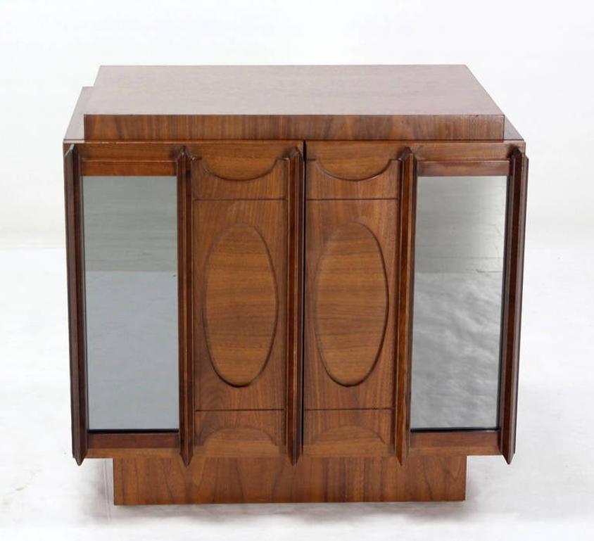 Mid Century Modern Oiled Walnut Brutalist  Night Stand End Table Double Door