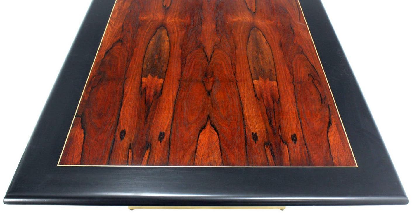 Pedestal Base Brass Legs Rosewood  Ebonised Black Lacquer Top Dining Table MINT!