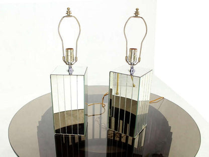 EstablishedLines Pair of Square Sky Scraper Shape Mid-Century Modern Mirrored Table Lamps MINT!