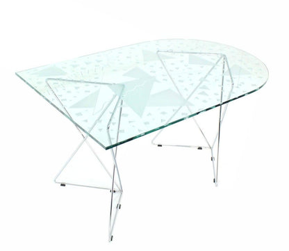 George Rodrigue Art Glass Top  Dining Table with Chrome Wire Base Artist Signed