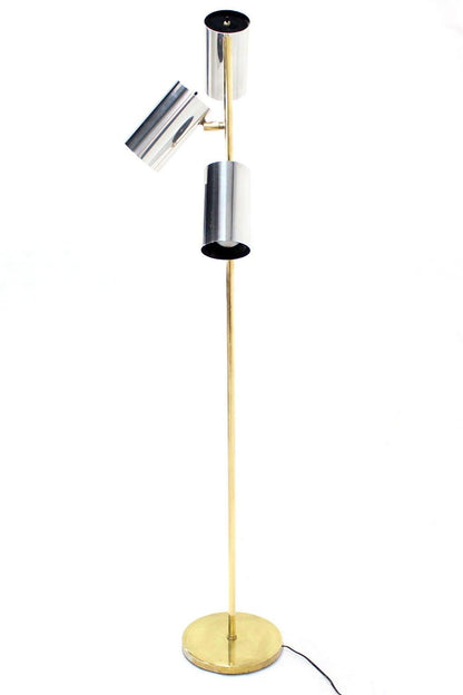 EstablishedLines Midcentury Brass Base Tripple Floor Lamp Three Fully Adjustable Chrome Shades